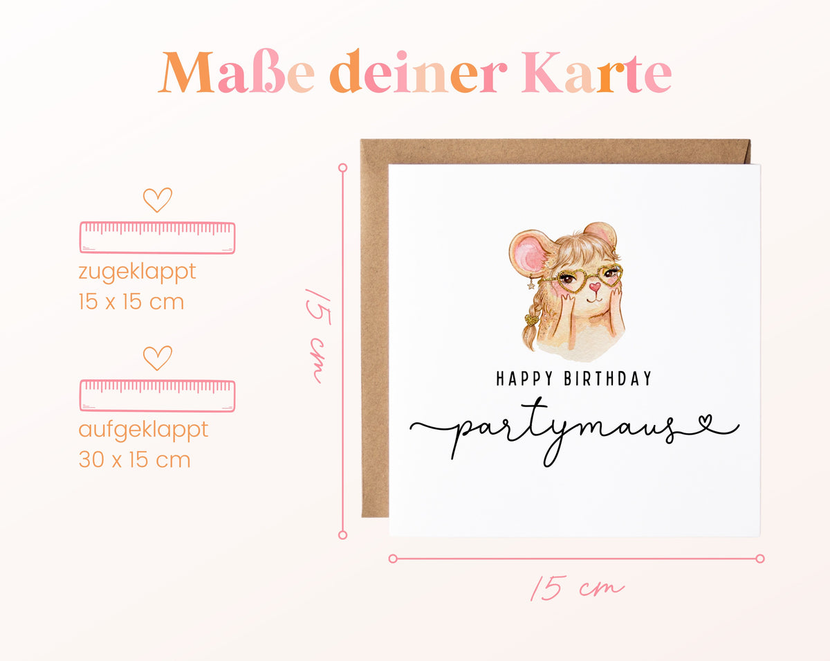 Geburtstagskarte – Partymaus – Maße