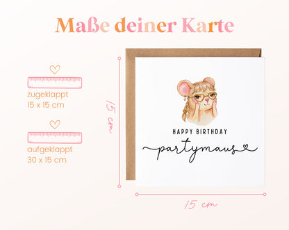 Geburtstagskarte – Partymaus – Maße