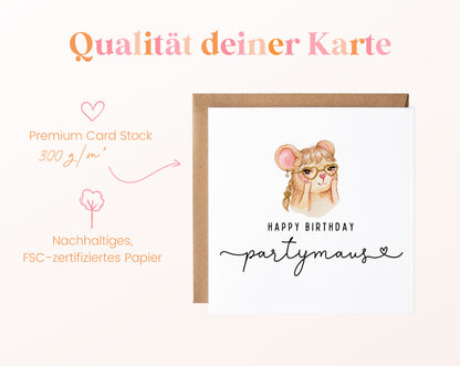 Geburtstagskarte – Partymaus – Papierqualität