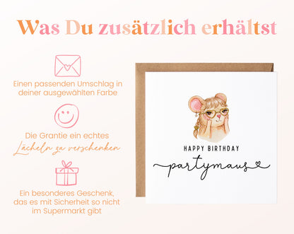 Geburtstagskarte – Partymaus – Zusätzliche Informationen