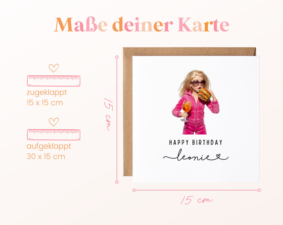 Personalisierte Geburtstagskarte – Burger & Aperol – Maße
