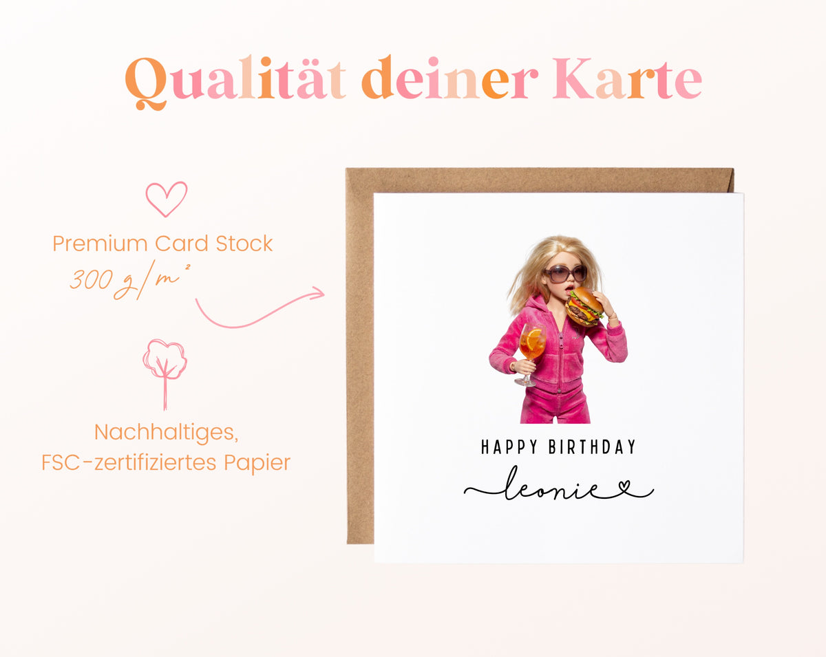Personalisierte Geburtstagskarte – Burger & Aperol – Papierqualität