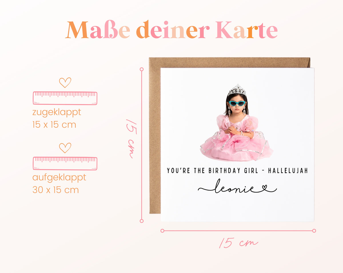 Personalisierte Geburtstagskarte – Birthday Girl Hallelujah – Maße