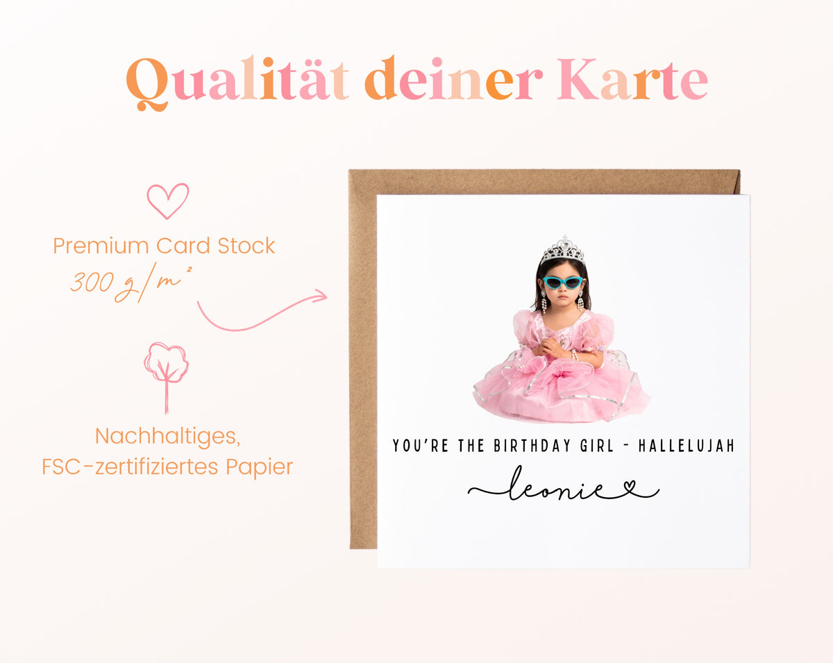 Personalisierte Geburtstagskarte – Birthday Girl Hallelujah – Papierqualität