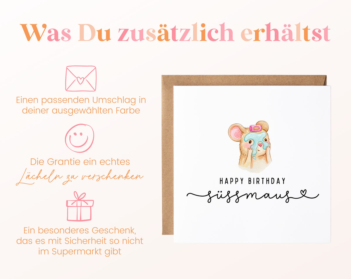 Geburtstagskarte – Süßmaus beim Wellness – Zusätzliche Informationen