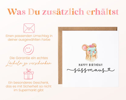 Geburtstagskarte – Süßmaus beim Wellness – Zusätzliche Informationen