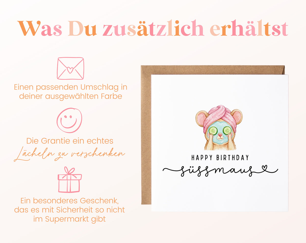 Geburtstagskarte – Süßmaus mit Handtuchturban – Zusätzliche Informationen