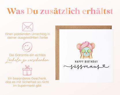 Geburtstagskarte – Süßmaus mit Handtuchturban – Zusätzliche Informationen