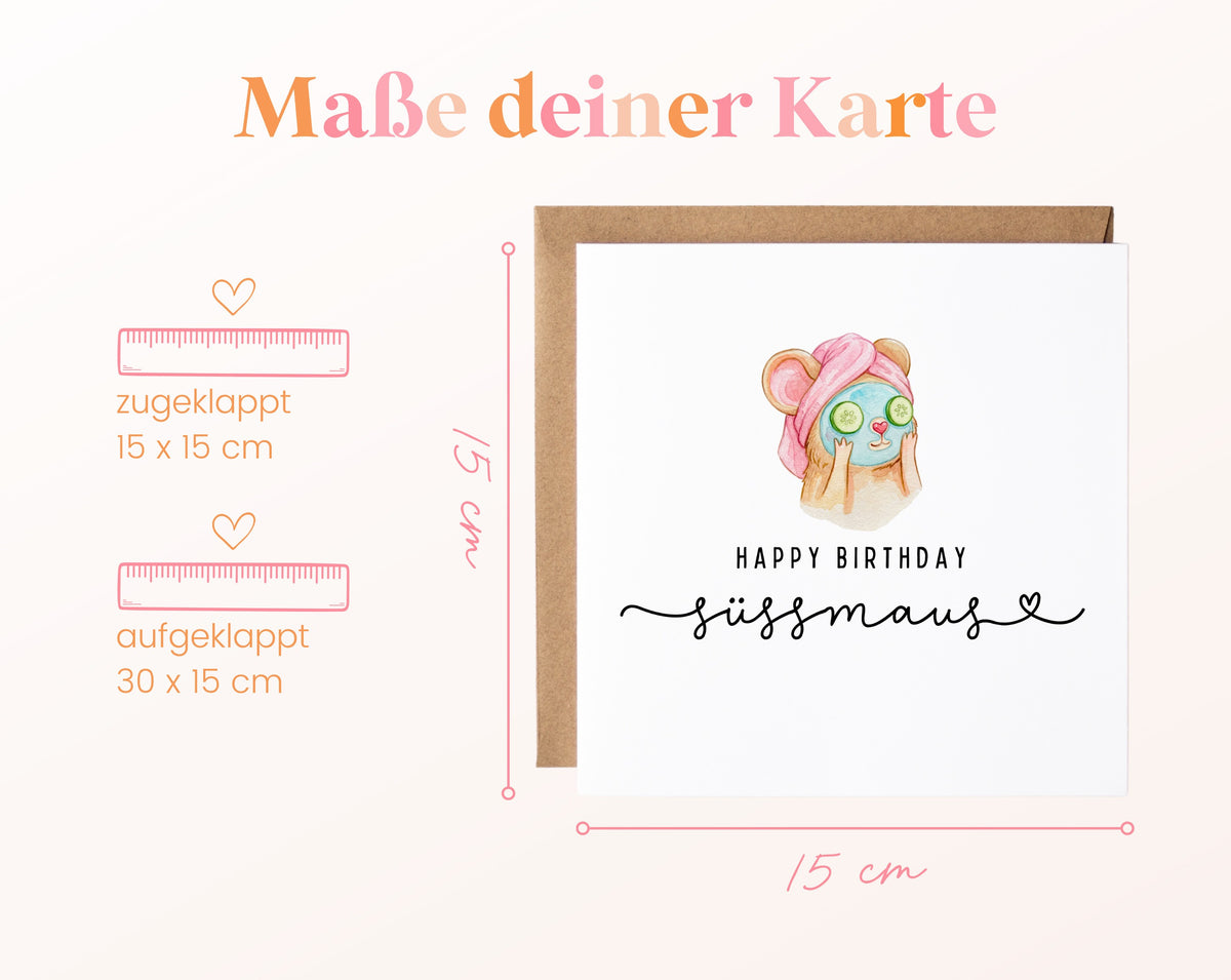 Geburtstagskarte – Süßmaus mit Gurkenmaske – Maße