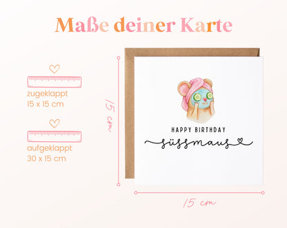 Geburtstagskarte – Süßmaus mit Gurkenmaske – Maße
