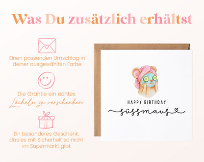 Geburtstagskarte – Süßmaus mit Gurkenmaske – Zusätzliche Informationen