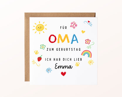Personalisierte Geburtstagskarte für Oma – Ich hab dich lieb – Kartenmotiv mit Umschlag