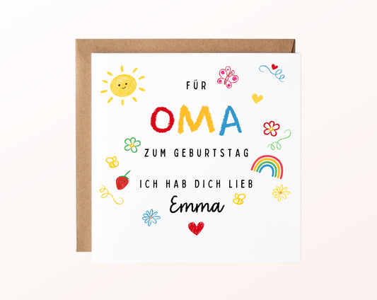 Personalisierte Geburtstagskarte für Oma – Ich hab dich lieb – Kartenmotiv mit Umschlag