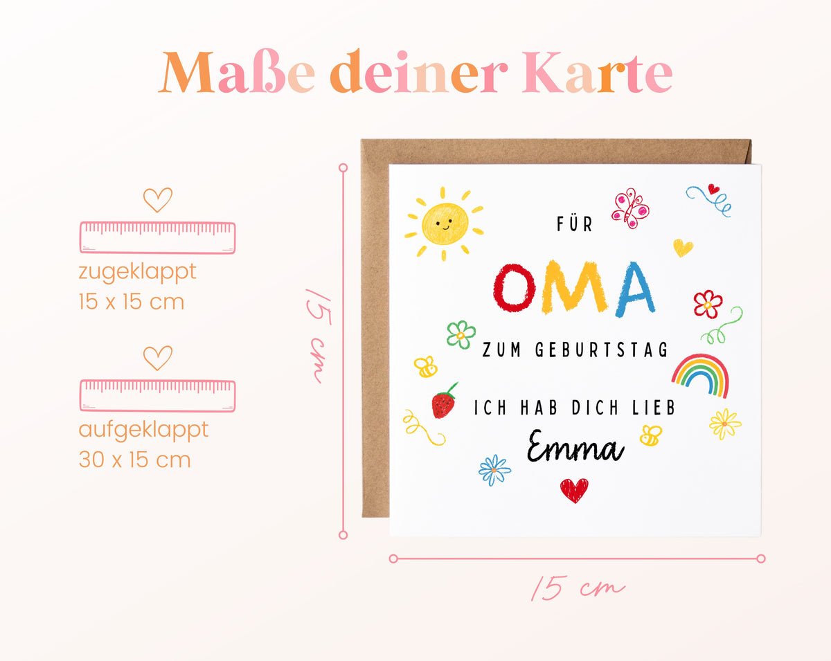 Personalisierte Geburtstagskarte für Oma – Ich hab dich lieb – Maße