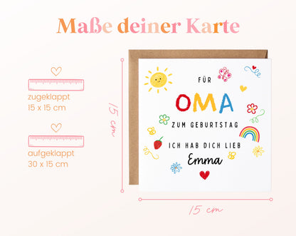 Personalisierte Geburtstagskarte für Oma – Ich hab dich lieb – Maße