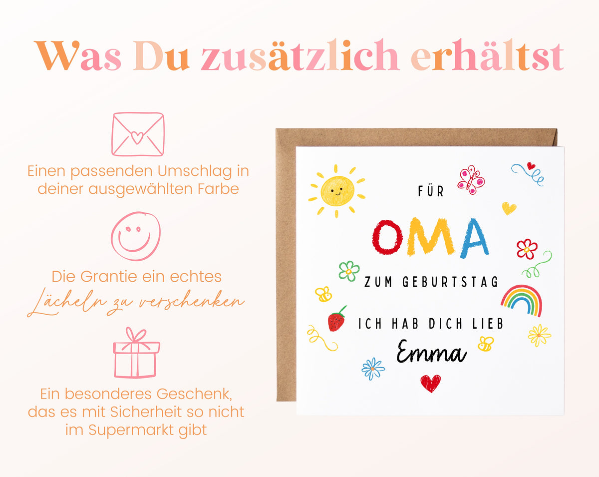 Personalisierte Geburtstagskarte für Oma – Ich hab dich lieb – Zusätzliche Informationen