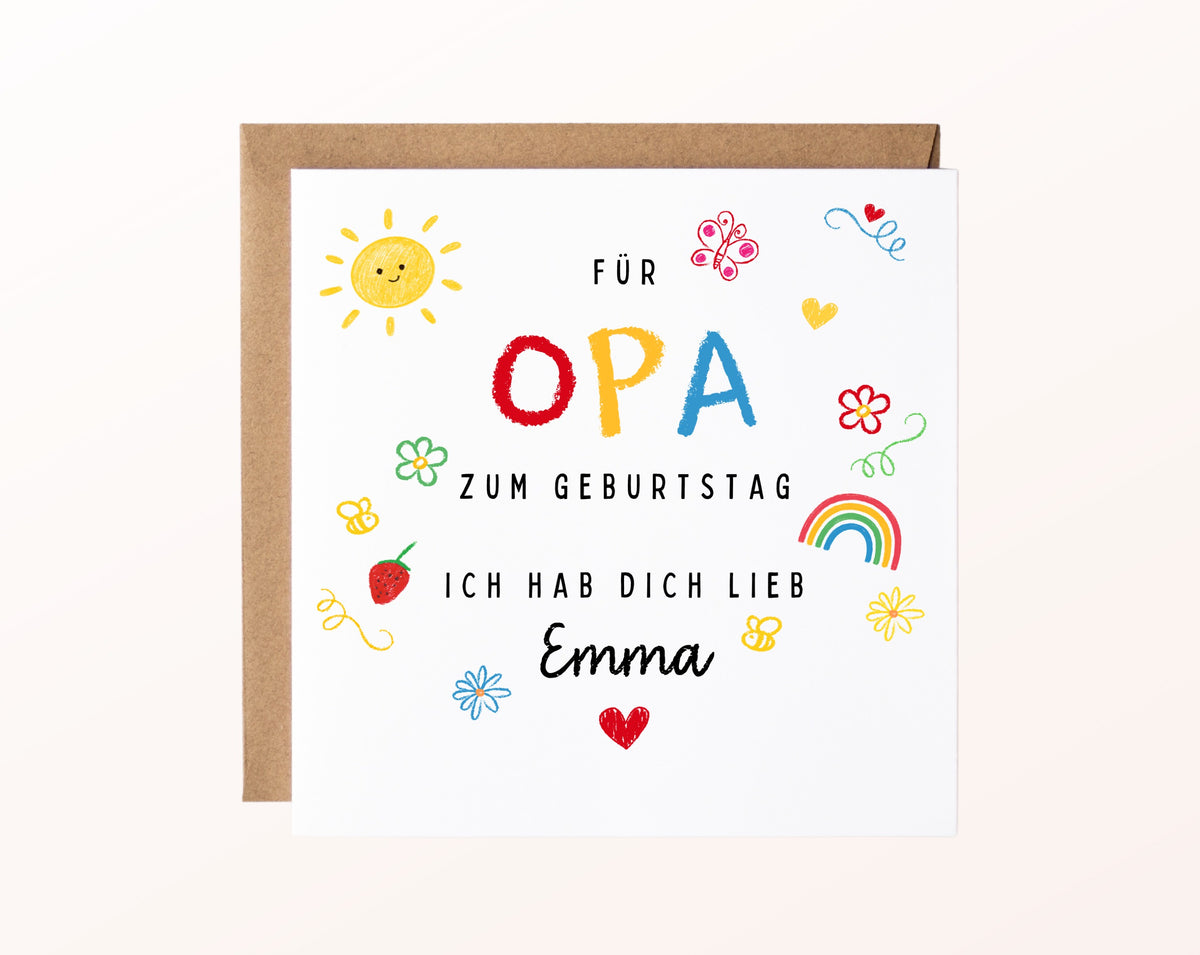 Personalisierte Geburtstagskarte für Opa – Ich hab dich lieb – Kartenmotiv mit Umschlag