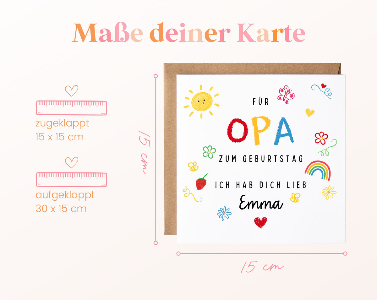 Personalisierte Geburtstagskarte für Opa – Ich hab dich lieb – Maße