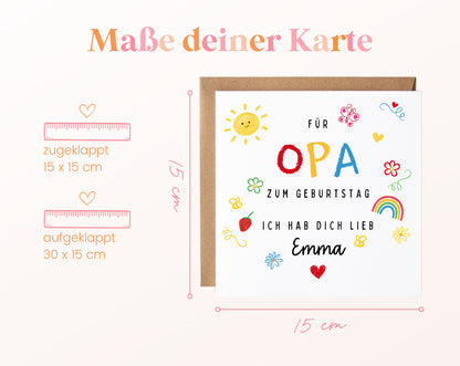 Personalisierte Geburtstagskarte für Opa – Ich hab dich lieb – Maße
