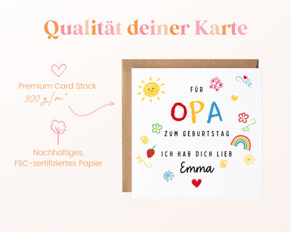 Personalisierte Geburtstagskarte für Opa – Ich hab dich lieb – Papierqualität