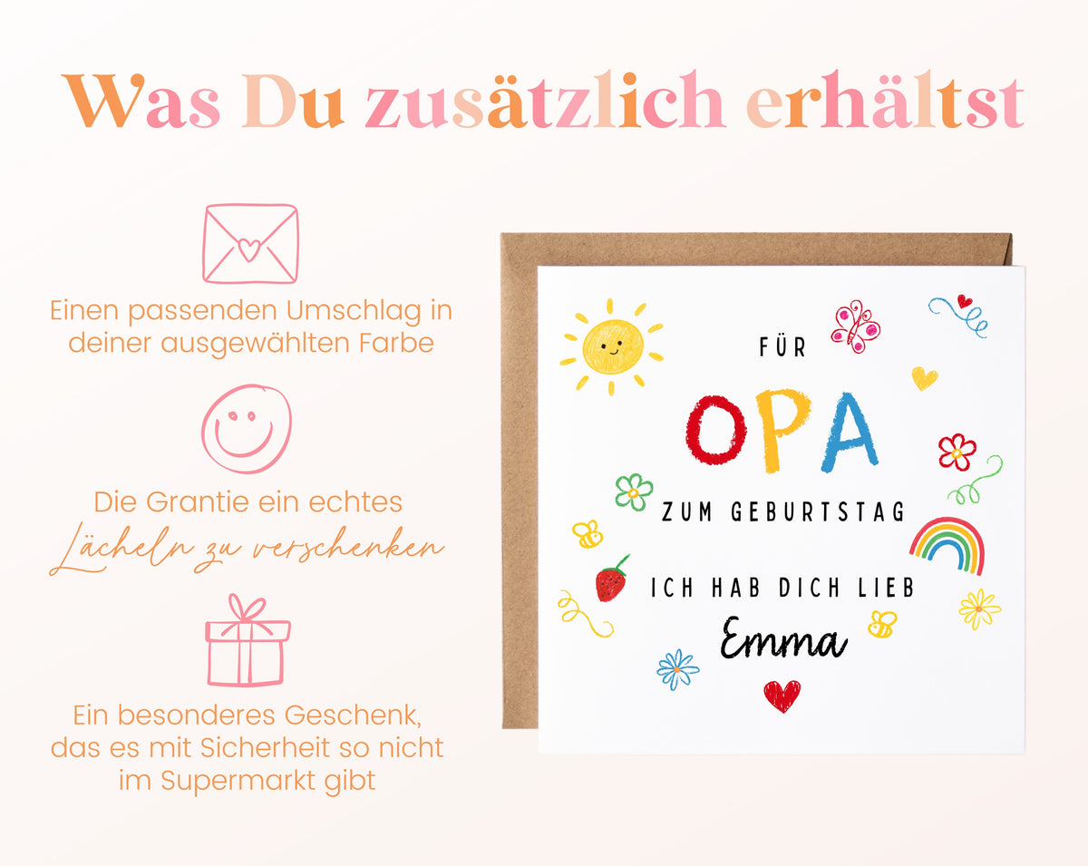 Personalisierte Geburtstagskarte für Opa – Ich hab dich lieb – Zusätzliche Informationen