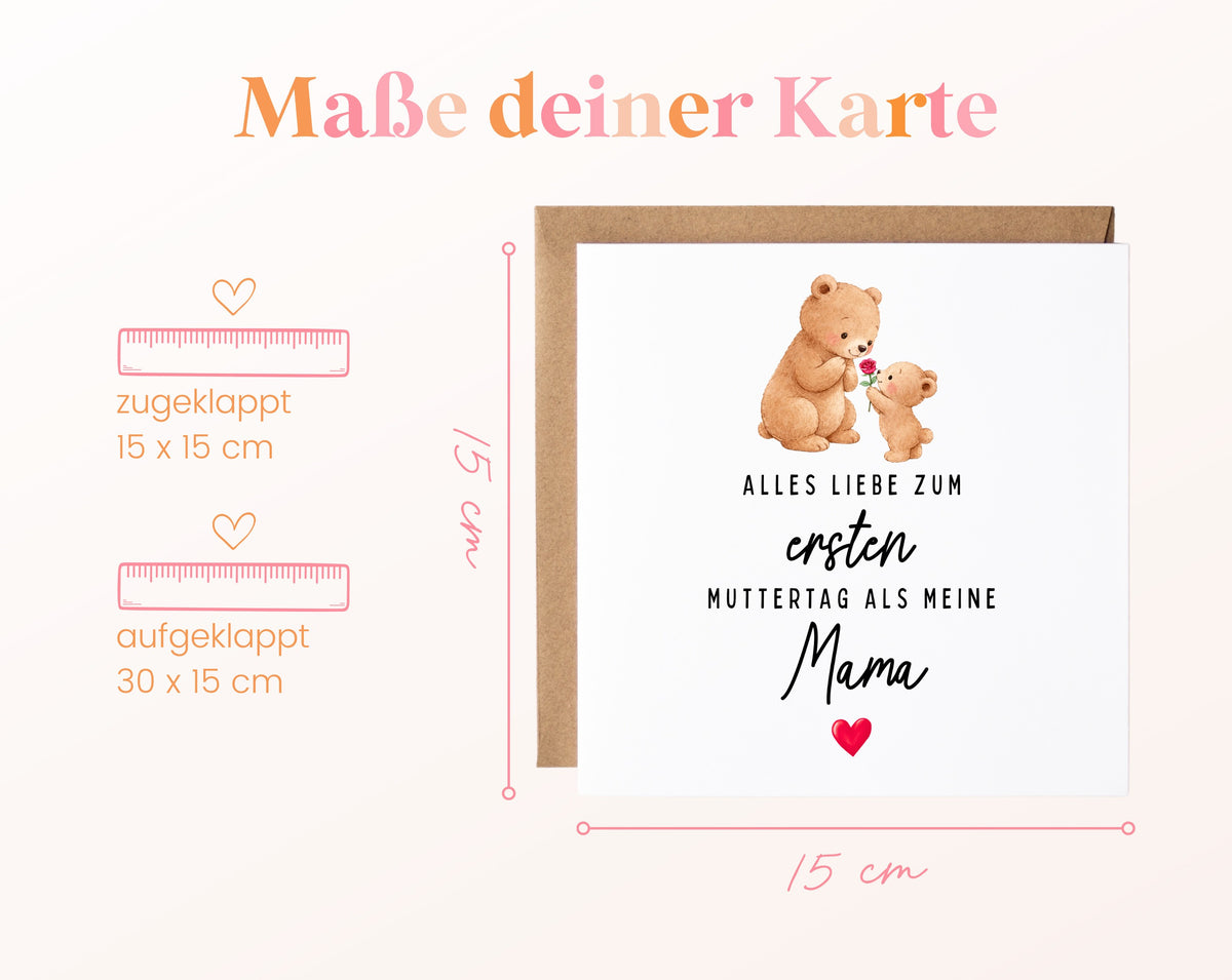 Personalisierte Muttertagskarte – Bären zum ersten Muttertag – Maße