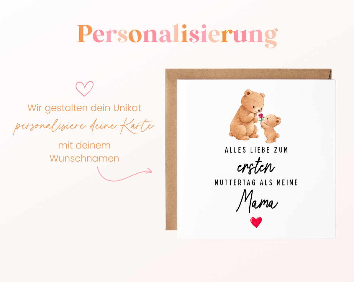 Personalisierte Muttertagskarte – Bären zum ersten Muttertag – Personalisierung