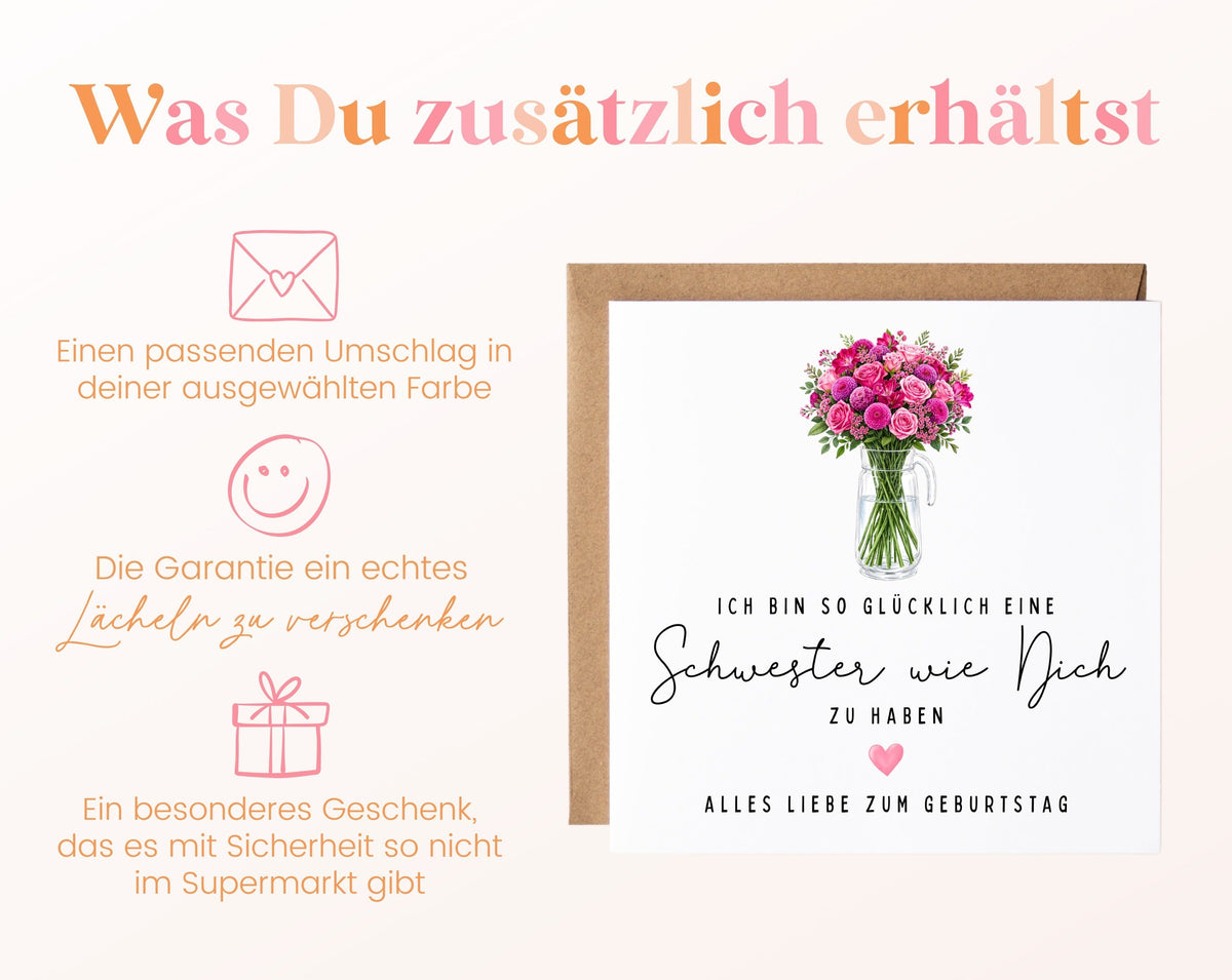 Geburtstagskarte mit Blumen – Schwester wie Dich – Zusätzliche Informationen