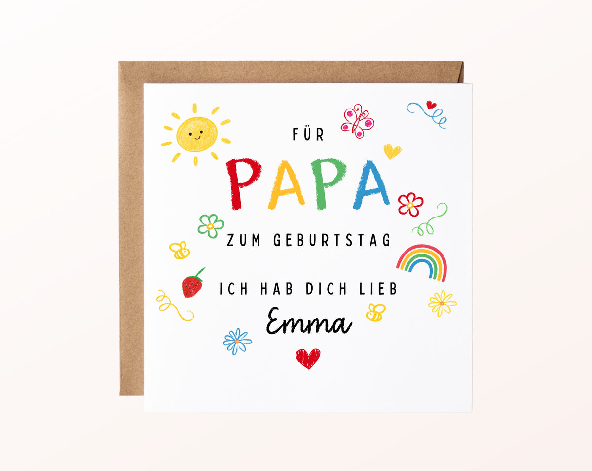 Personalisierte Geburtstagskarte für Papa – Ich hab dich lieb – Kartenmotiv mit Umschlag