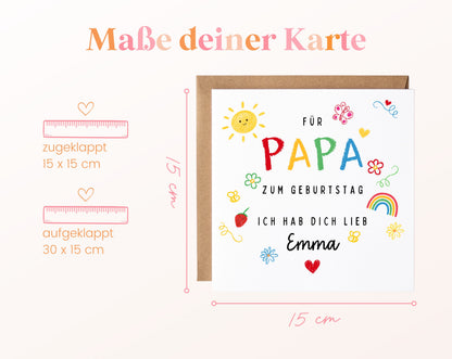 Personalisierte Geburtstagskarte für Papa – Ich hab dich lieb – Maße