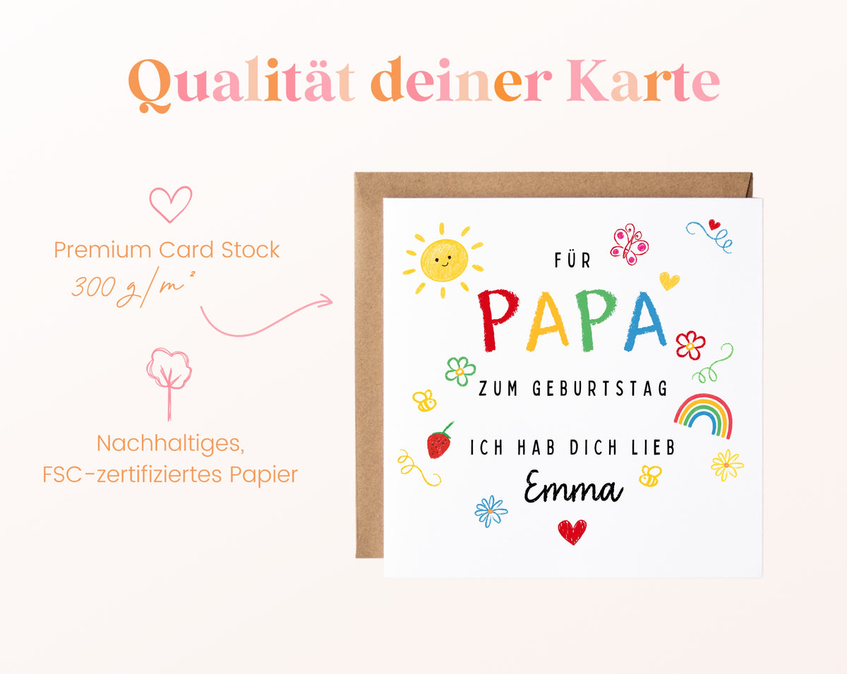 Personalisierte Geburtstagskarte für Papa – Ich hab dich lieb – Papierqualität