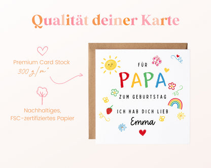 Personalisierte Geburtstagskarte für Papa – Ich hab dich lieb – Papierqualität