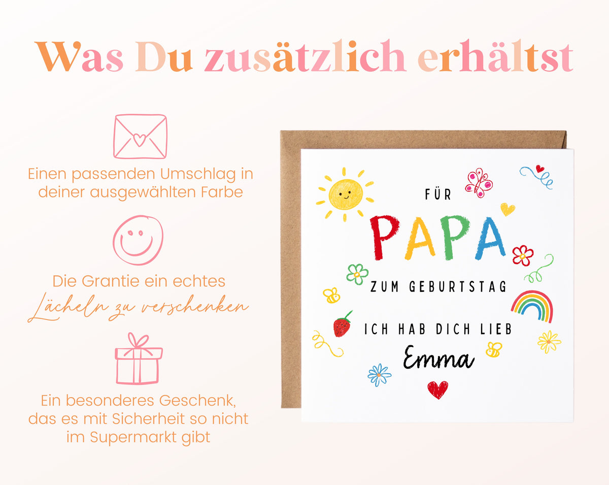 Personalisierte Geburtstagskarte für Papa – Ich hab dich lieb – Zusätzliche Informationen