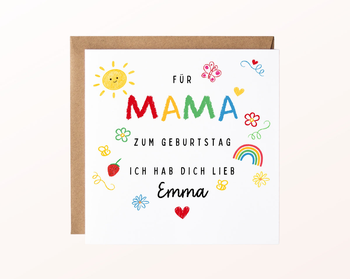Personalisierte Geburtstagskarte für Mama – Ich hab dich lieb – Kartenmotiv mit Umschlag