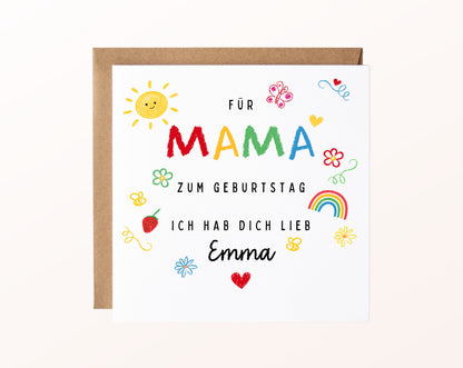 Personalisierte Geburtstagskarte für Mama – Ich hab dich lieb – Kartenmotiv mit Umschlag