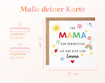 Personalisierte Geburtstagskarte für Mama – Ich hab dich lieb – Maße