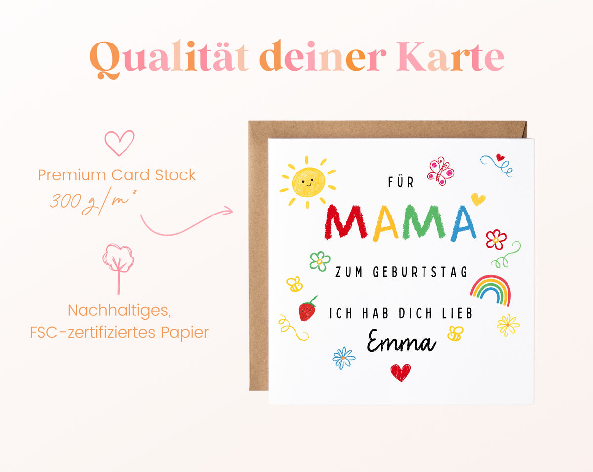Personalisierte Geburtstagskarte für Mama – Ich hab dich lieb – Papierqualität