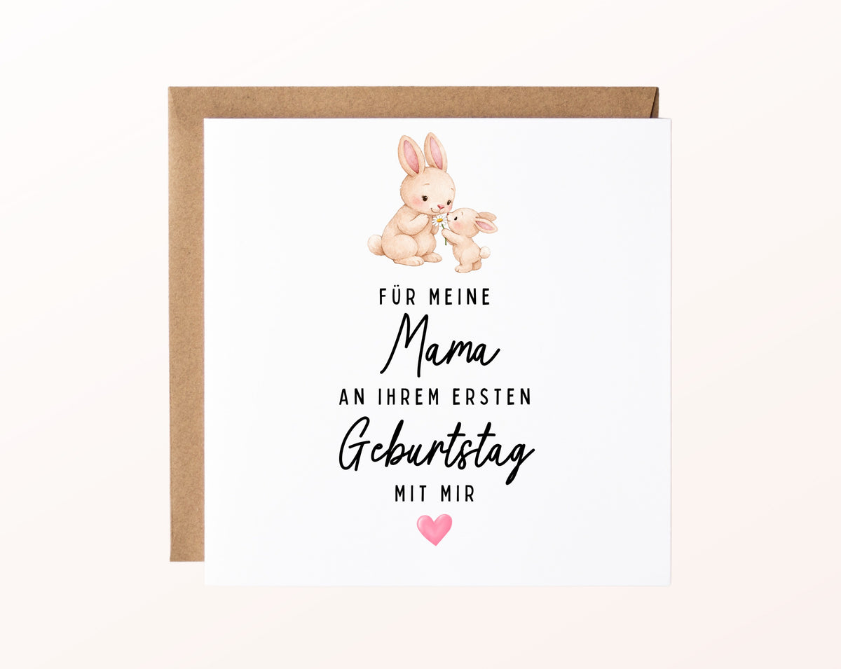 Personalisierte Geburtstagskarte – Mama mit Hasen – Kartenmotiv mit Umschlag
