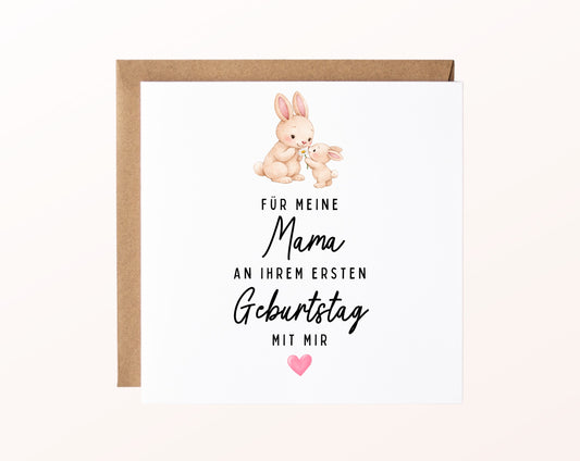 Personalisierte Geburtstagskarte – Mama mit Hasen – Kartenmotiv mit Umschlag