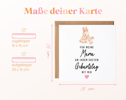 Personalisierte Geburtstagskarte – Mama mit Hasen – Maße