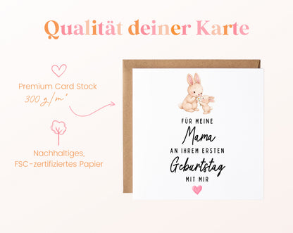 Personalisierte Geburtstagskarte – Mama mit Hasen – Papierqualität