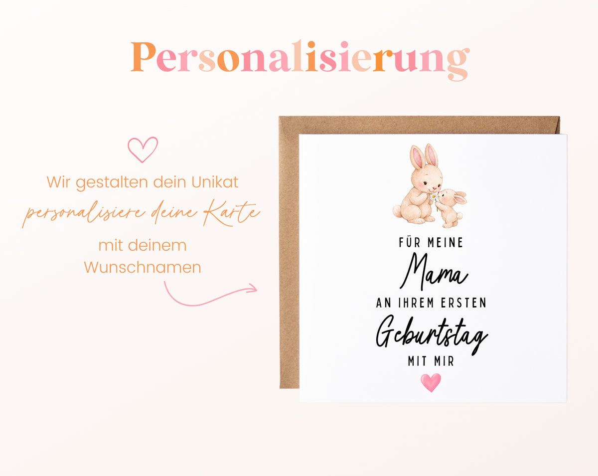 Personalisierte Geburtstagskarte – Mama mit Hasen – Personalisierung