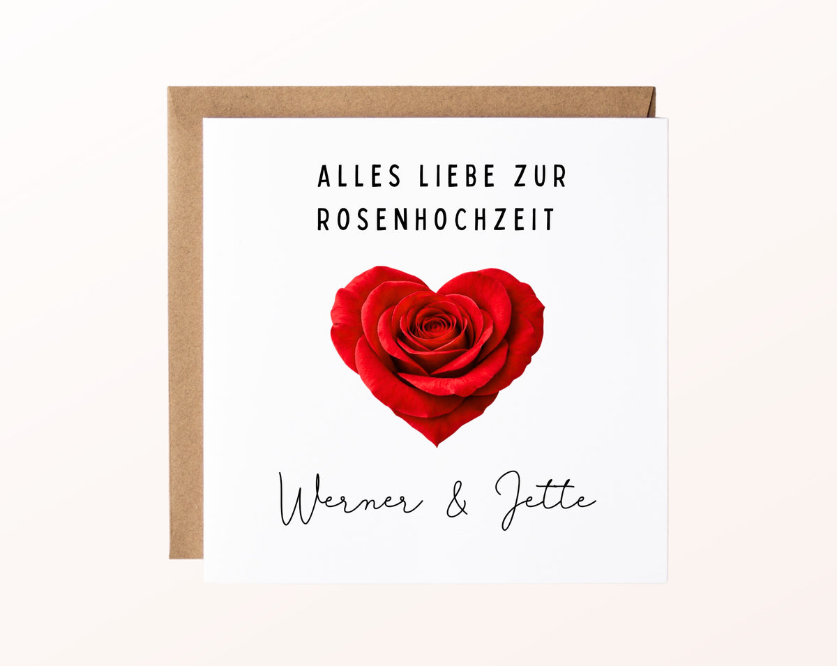 Rosenherz-Karte zur Rosenhochzeit – Produktansicht