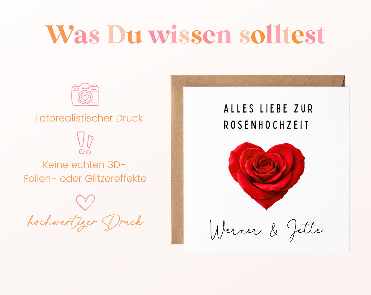 Rosenherz-Karte zur Rosenhochzeit – Druckhinweise