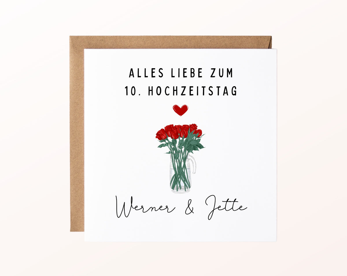 Rosenstrauß-Karte zum 10. Hochzeitstag – Produktansicht