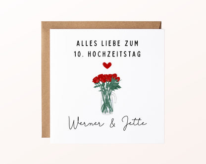 Rosenstrauß-Karte zum 10. Hochzeitstag – Produktansicht