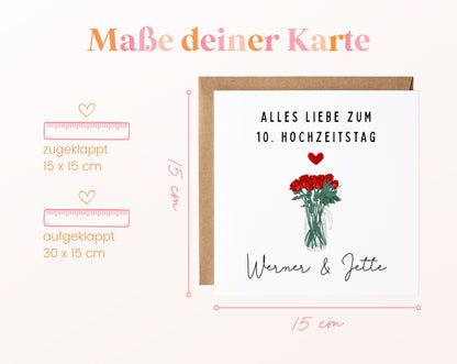 Rosenstrauß-Karte zum 10. Hochzeitstag – Maße