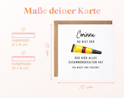 Personalisierte Abschiedskarte – Du bist der Kleber – Maße der Klappkarte