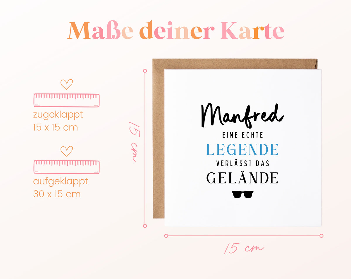 Personalisierte Ruhestandskarte – Eine echte Legende – Maße der Klappkarte