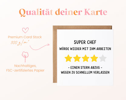 Abschiedskarte Super Chef – Sternebewertung – Papierqualität